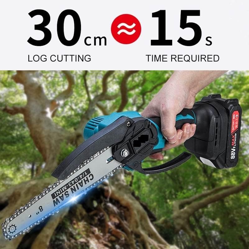 Mini Motosega – Sega a Catena Elettrica Portatile con 2 Batterie 88W e Barre Intercambiabili da 6 e 8 Pollici, Ideale per il Taglio del Legno, Potatura e Giardinaggio