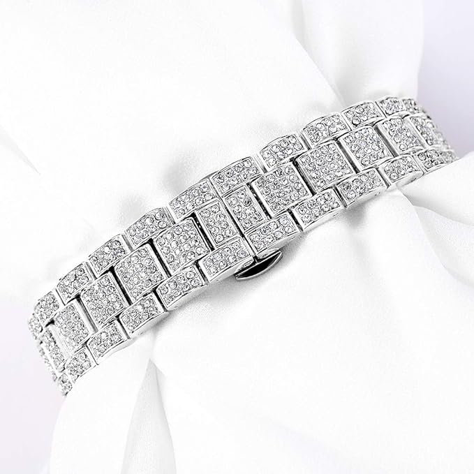 Orologio da Uomo al Quarzo Cronografo Hip Hop | Design Accattivante con Quadrante Rotondo e Diamanti Simulati (argento)