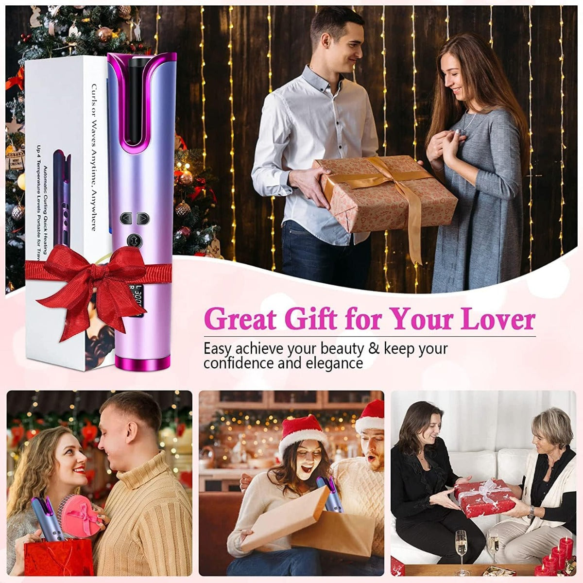 Arricciacapelli Automatico Senza Fili Ricaricabile Professionale Ferro arricciacapelli Styler Per Capelli Portatile Con LCD Display