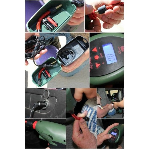 Compressore d'aria portatile luce led presa auto 12v cavo 4,25mt moto campeggio