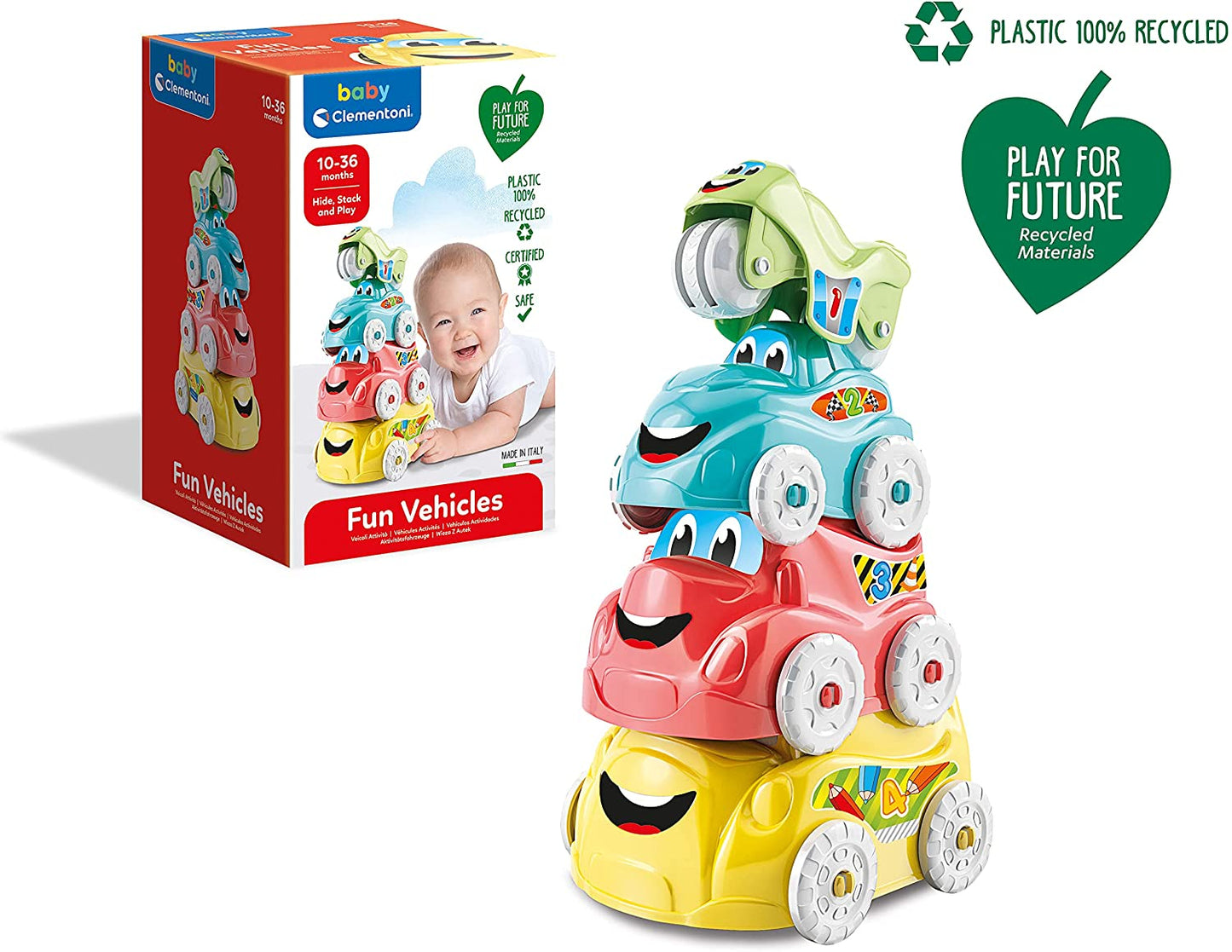 Clementoni Baby Veicoli attività Scopri e Impila Gioco per Bambini Multicolore