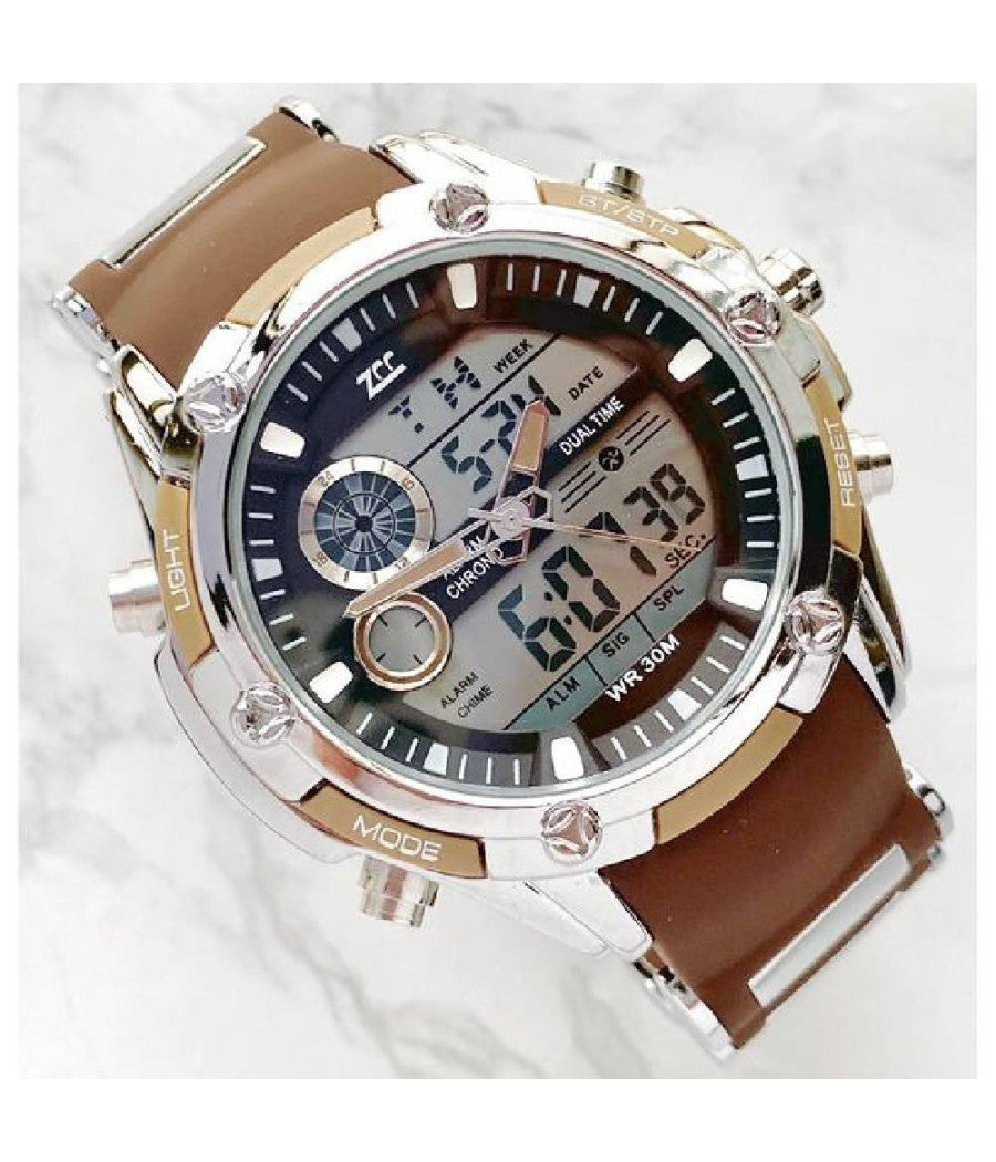 ZCC 1313 Orologio Uomo - Tecnologia Dual Time, Stile Sportivo e Funzionalità Intelligenti (marrone nero silver)