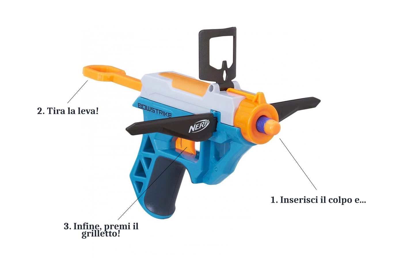 Sparacolpi giocattolo con tre colpi gioco bambini 8 anni BowStrike