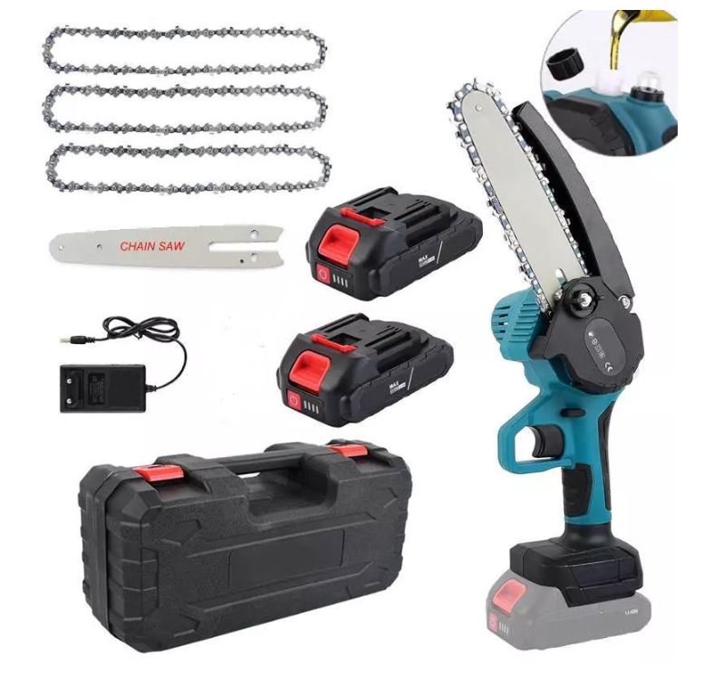 Mini Motosega – Sega a Catena Elettrica Portatile con 2 Batterie 88W e Barre Intercambiabili da 6 e 8 Pollici, Ideale per il Taglio del Legno, Potatura e Giardinaggio