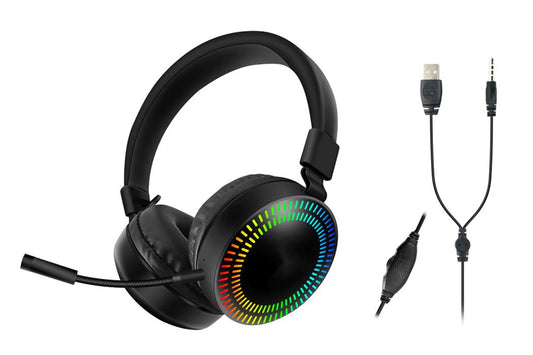 Cuffie con microfono luci led rgb gaming controllo volume pc console sj-d319