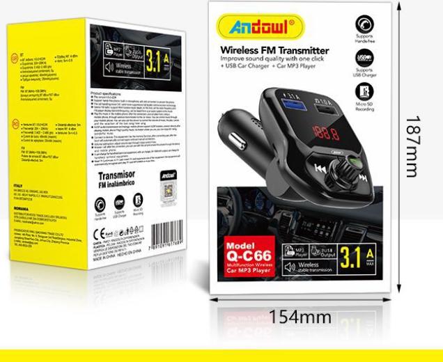 Trasmettitore FM Vivavoce Wireless per Auto Q-C66 con Caricatore Doppio USB