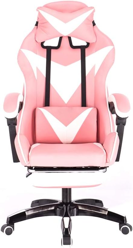 Sedia Poltrona da Gaming Regolabile con Poggiapiedi, Poggiatesta e Cuscino Lombare (rosa - bianco)