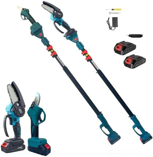 Kit Potatura 3 in 1 Professionale: Mini Motosega + Forbice Cesoia a 2 Batterie 48v con Asta Telescopica