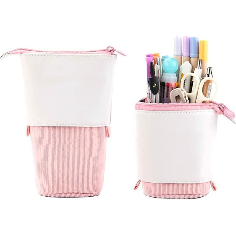 Astuccio retrattile astuccio telescopico resistente in tela astuccio pop-up in piedi astuccio con chiusura a cerniera per cancelleria cosmetica ufficio scuola