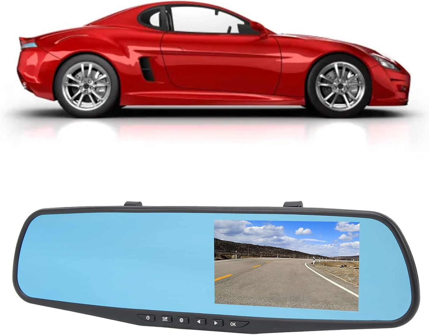 Specchietto Retrovisore Digitale con Display 4.3", Telecamera Frontale Full HD, Registrazione Video e Motion Detection