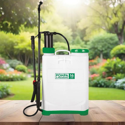 Pompa a Pressione Manuale per Giardinaggio, Serbatoio 16 Litri, Nebulizzatore a Spalla con 3 Ugelli Intercambiabili, Valvola di Sfiato, Leva Erogatrice e Tappo con Filtro