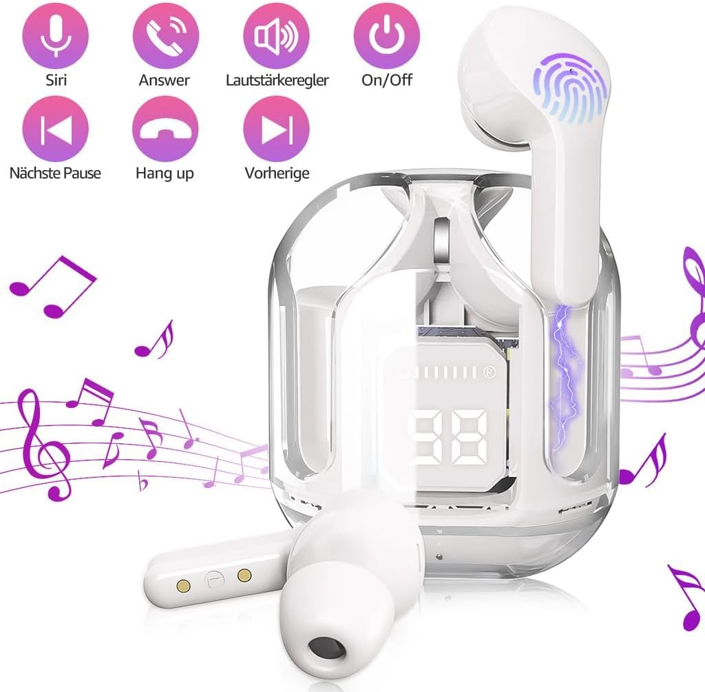 Cuffie Bluetooth 5.3 In-Ear Wireless, Doppio Microfono e Chiamata KI, Suono Stereo Hi-Fi