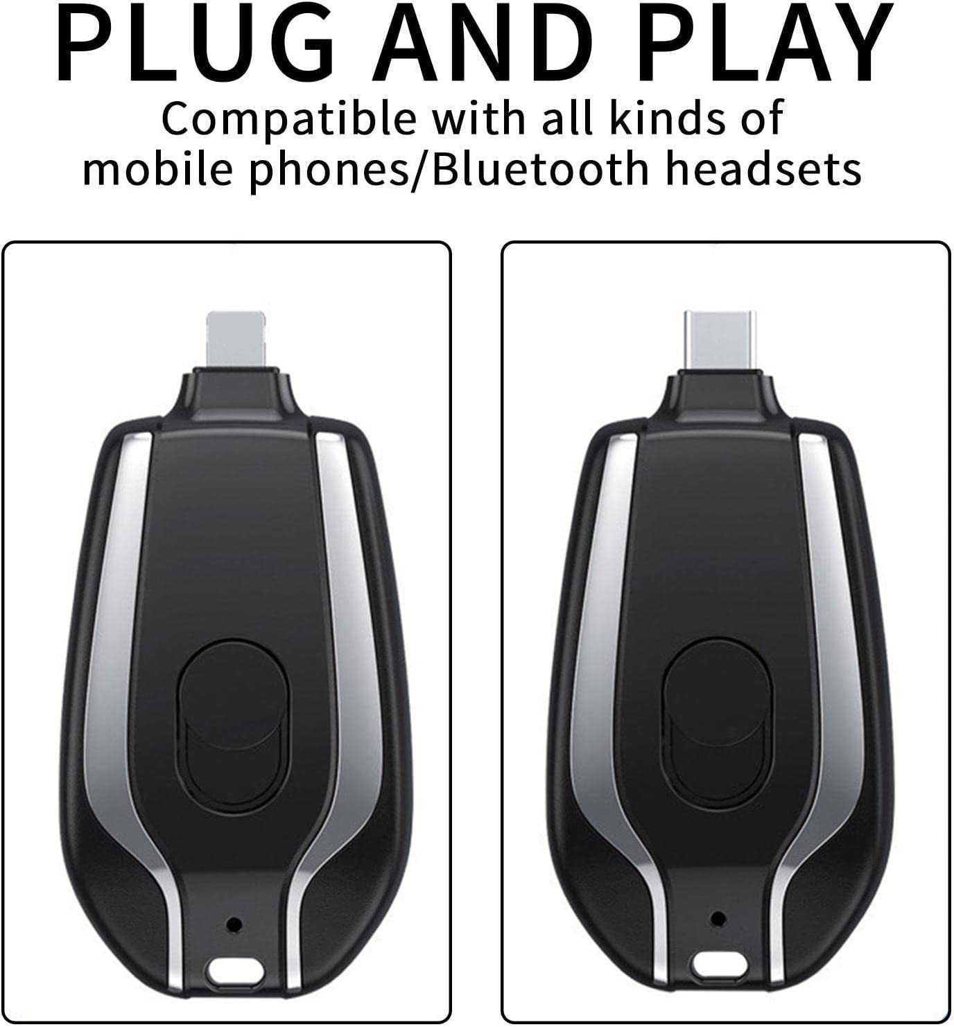 Mini power bank emergenza 1500 mah portachiavi caricabatterie portatile usb-c-Nero