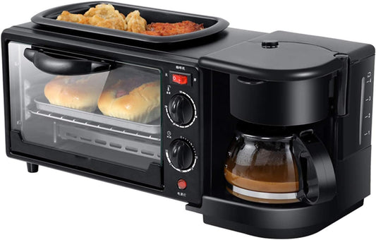 Mini Forno Elettrico Multifunzione 3 in 1 - Con Piastra, Macchina per Caffè e Timer Regolabile