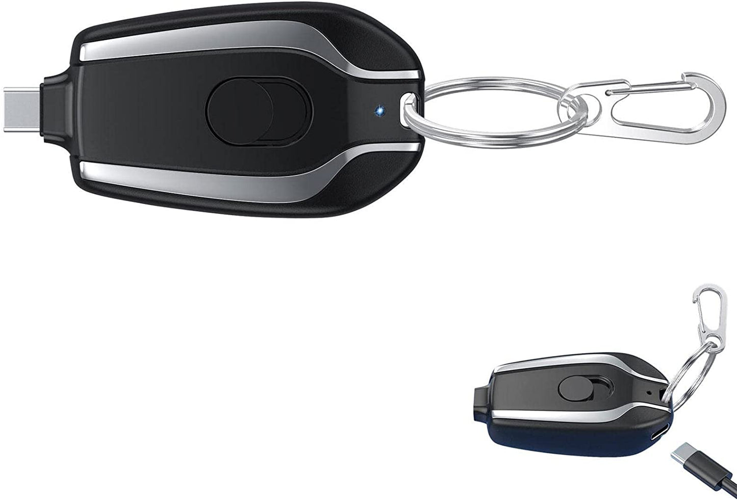 Mini power bank emergenza 1500 mah portachiavi caricabatterie portatile usb-c-Nero