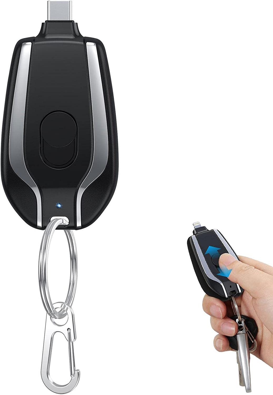 Mini power bank emergenza 1500 mah portachiavi caricabatterie portatile usb-c-Nero