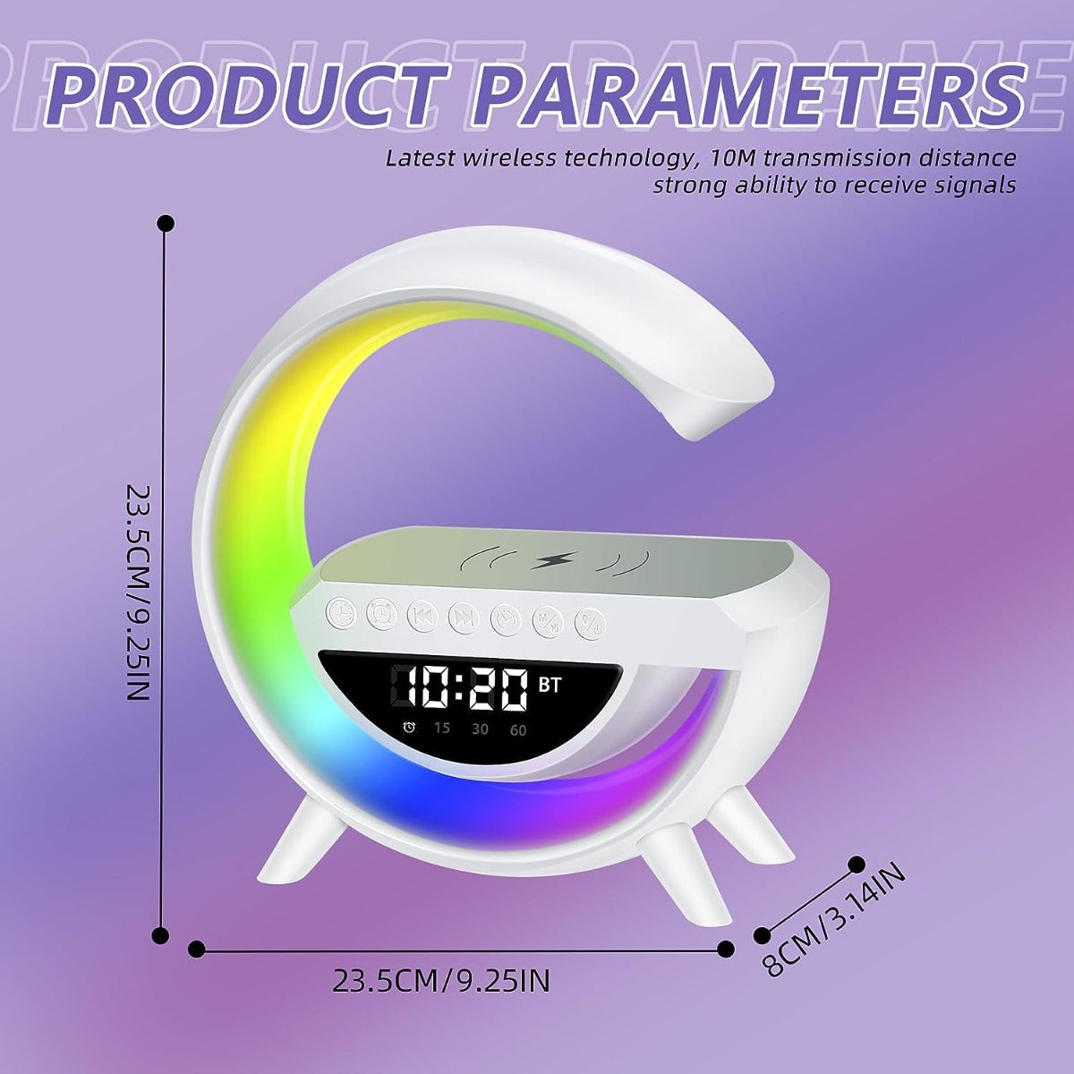 Altoparlante bluetooth luce led con orologio caricabatterie wireless audio lampada a forma di g