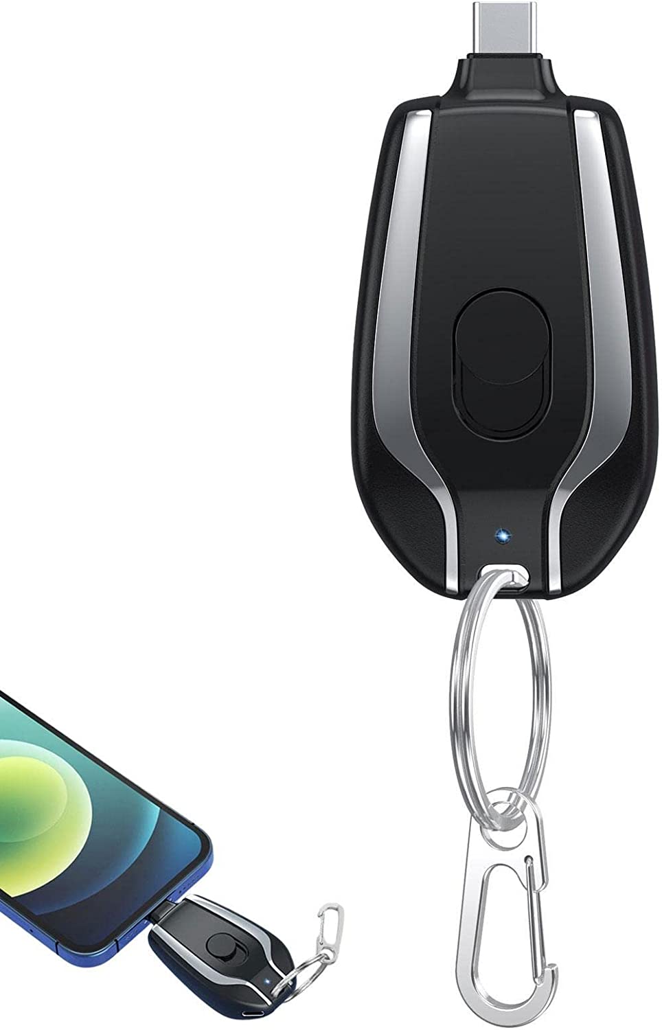 Mini power bank emergenza 1500 mah portachiavi caricabatterie portatile usb-c-Nero