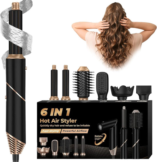 Set Asciugacapelli 6 in 1 con Spazzola ad Aria Calda e Accessori per Styling