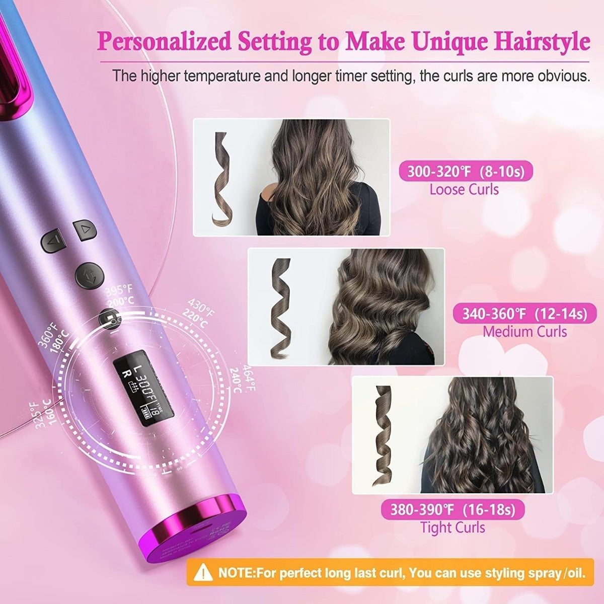 Arricciacapelli Automatico Senza Fili Ricaricabile Professionale Ferro arricciacapelli Styler Per Capelli Portatile Con LCD Display