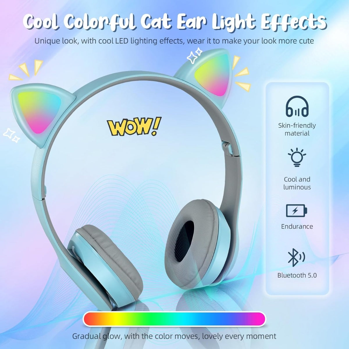 Cuffie Senza Fili Bluetooth Over Ear con Orecchie da Gatto