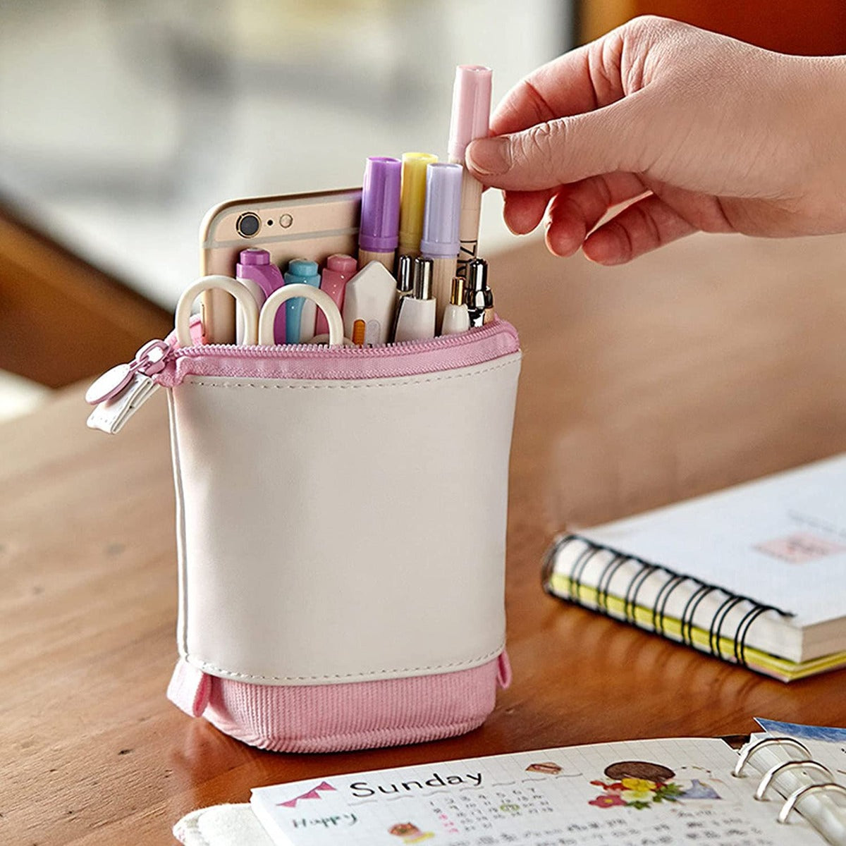 Astuccio retrattile astuccio telescopico resistente in tela astuccio pop-up in piedi astuccio con chiusura a cerniera per cancelleria cosmetica ufficio scuola