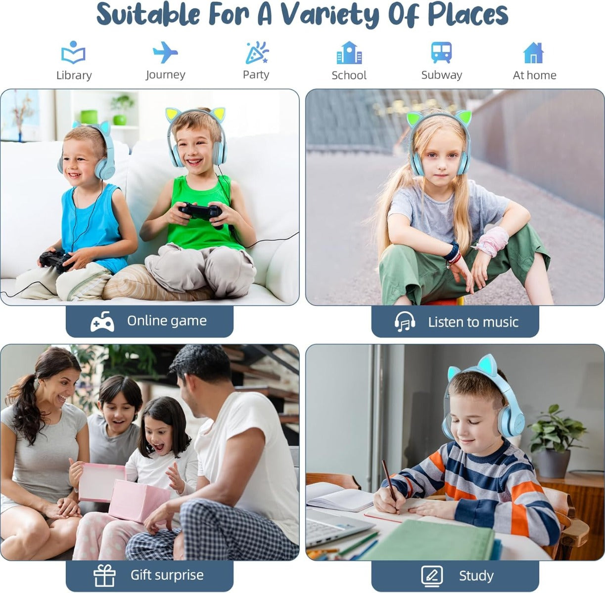 Cuffie Senza Fili Bluetooth Over Ear con Orecchie da Gatto