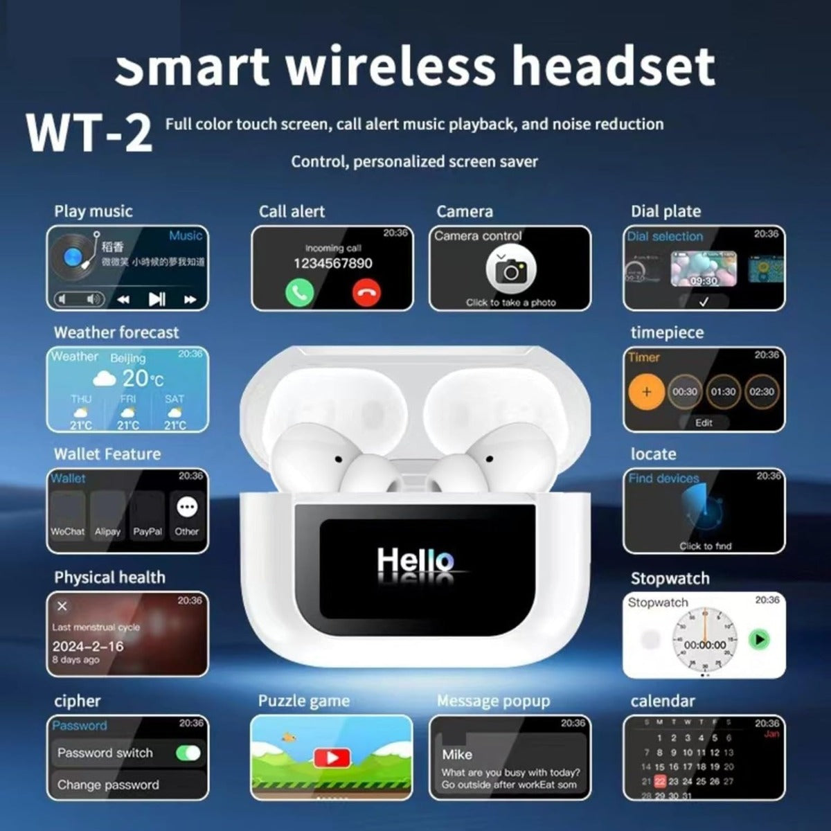 Auricolari Wireless con Touch Screen e Tecnologia ANC – Riduzione del Rumore di Fondo