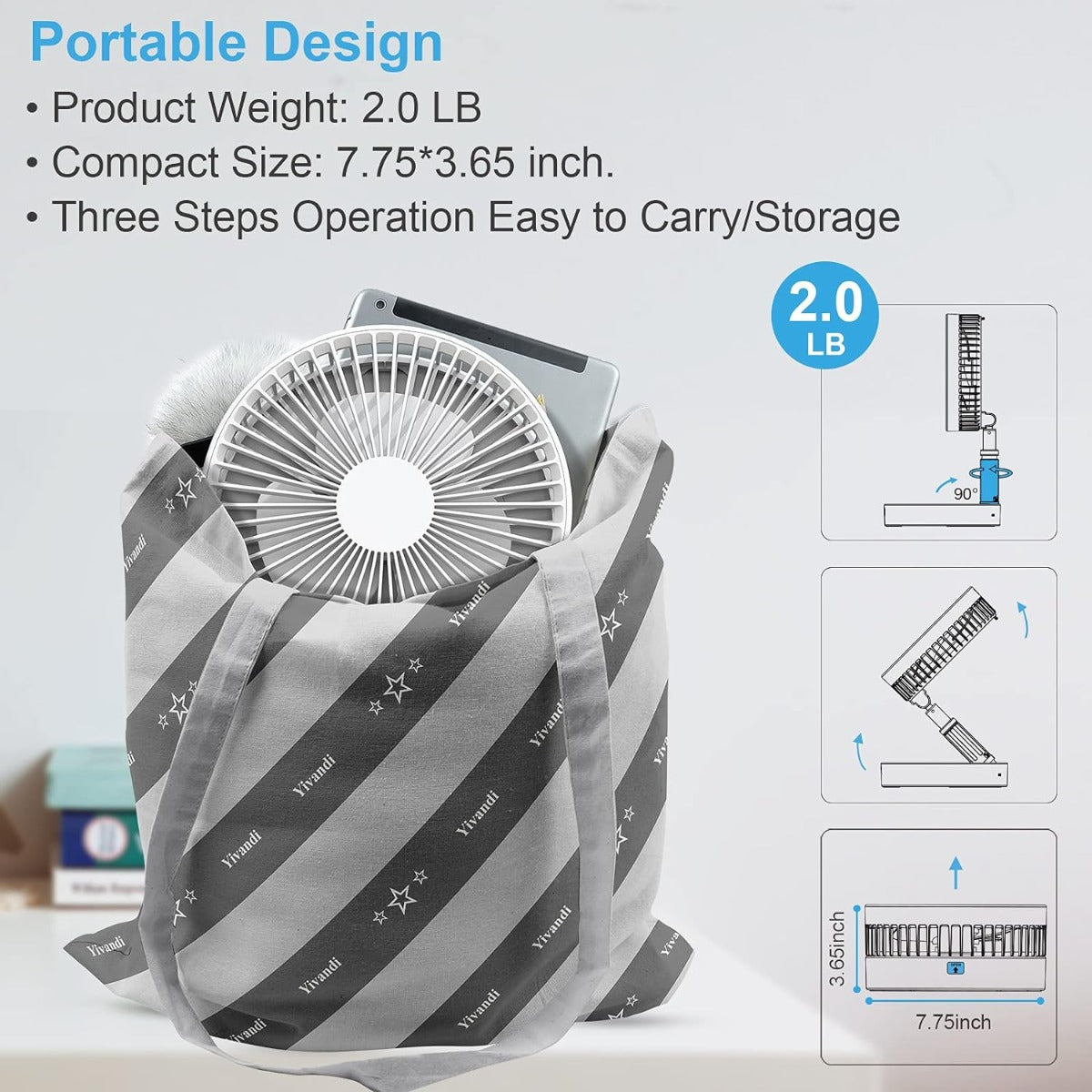 Ventilatore  tavolo e a piantana  pieghevole con batteria ricaricabile