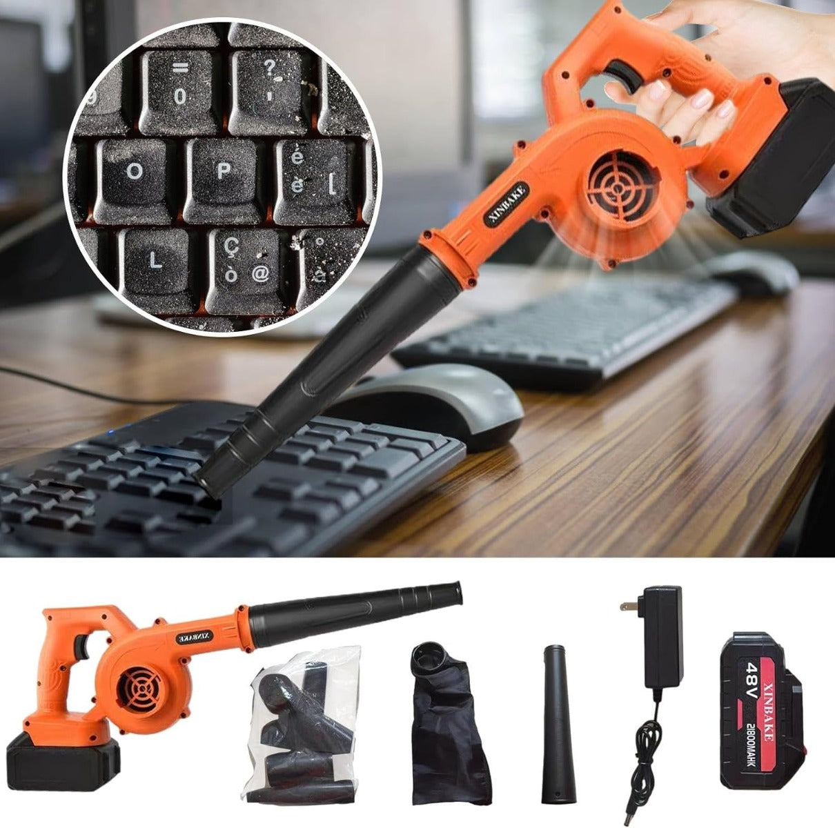 Aspirafoglie soffiatore per foglie aspirapolvere elettrico senza fili con batteria e caricabatterie