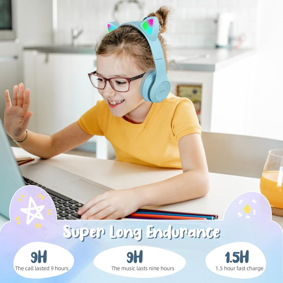 Cuffie Senza Fili Bluetooth Over Ear con Orecchie da Gatto