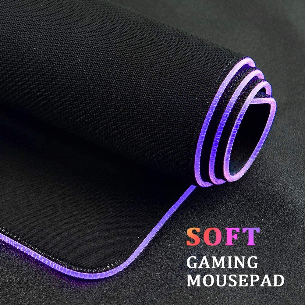 Tappetino per mouse da gioco RGB - T14 Effetti  a LED con bordi cuciti resistenti e base in gomma antiscivolo, adatto per MacBook, PC, laptop, scrivania