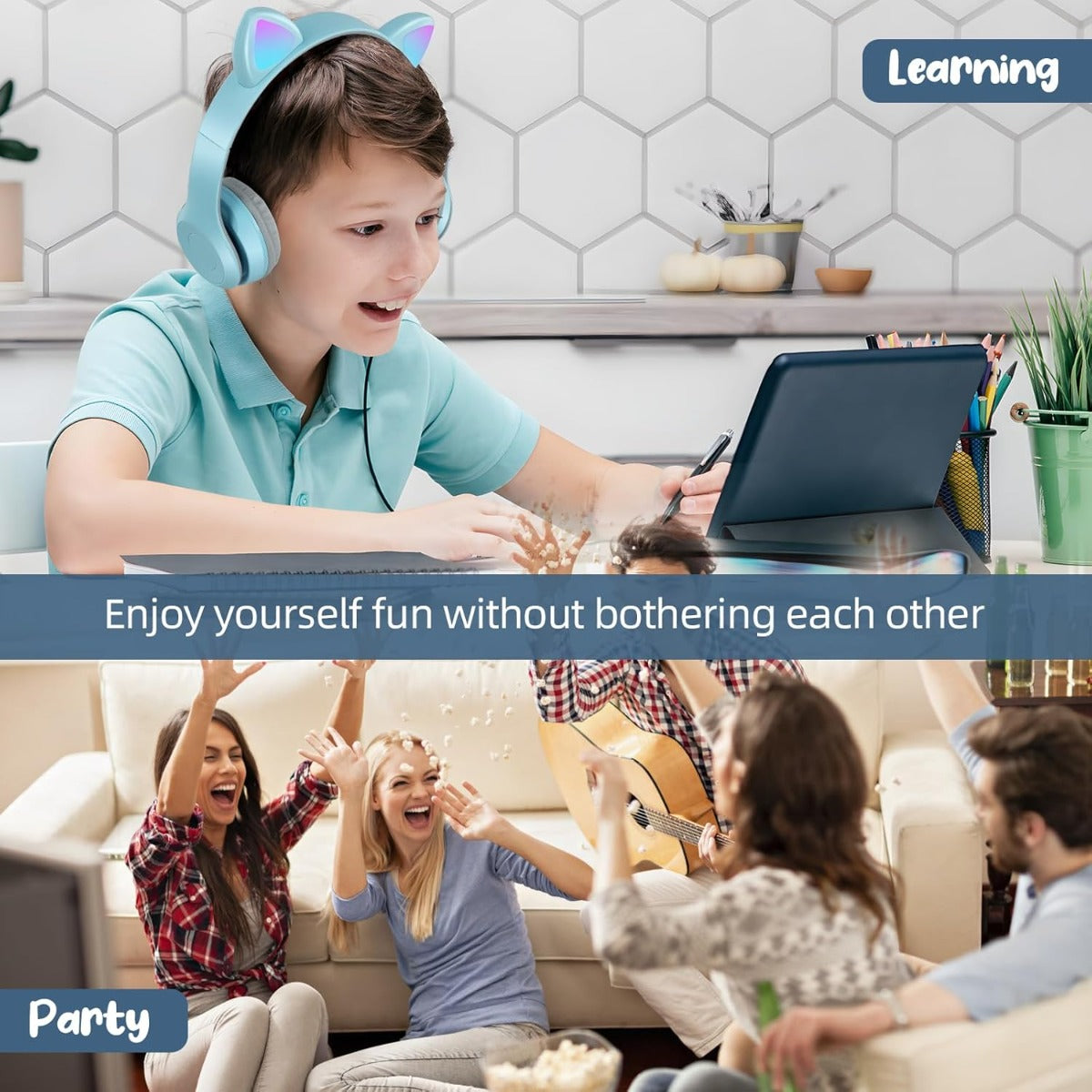 Cuffie Senza Fili Bluetooth Over Ear con Orecchie da Gatto