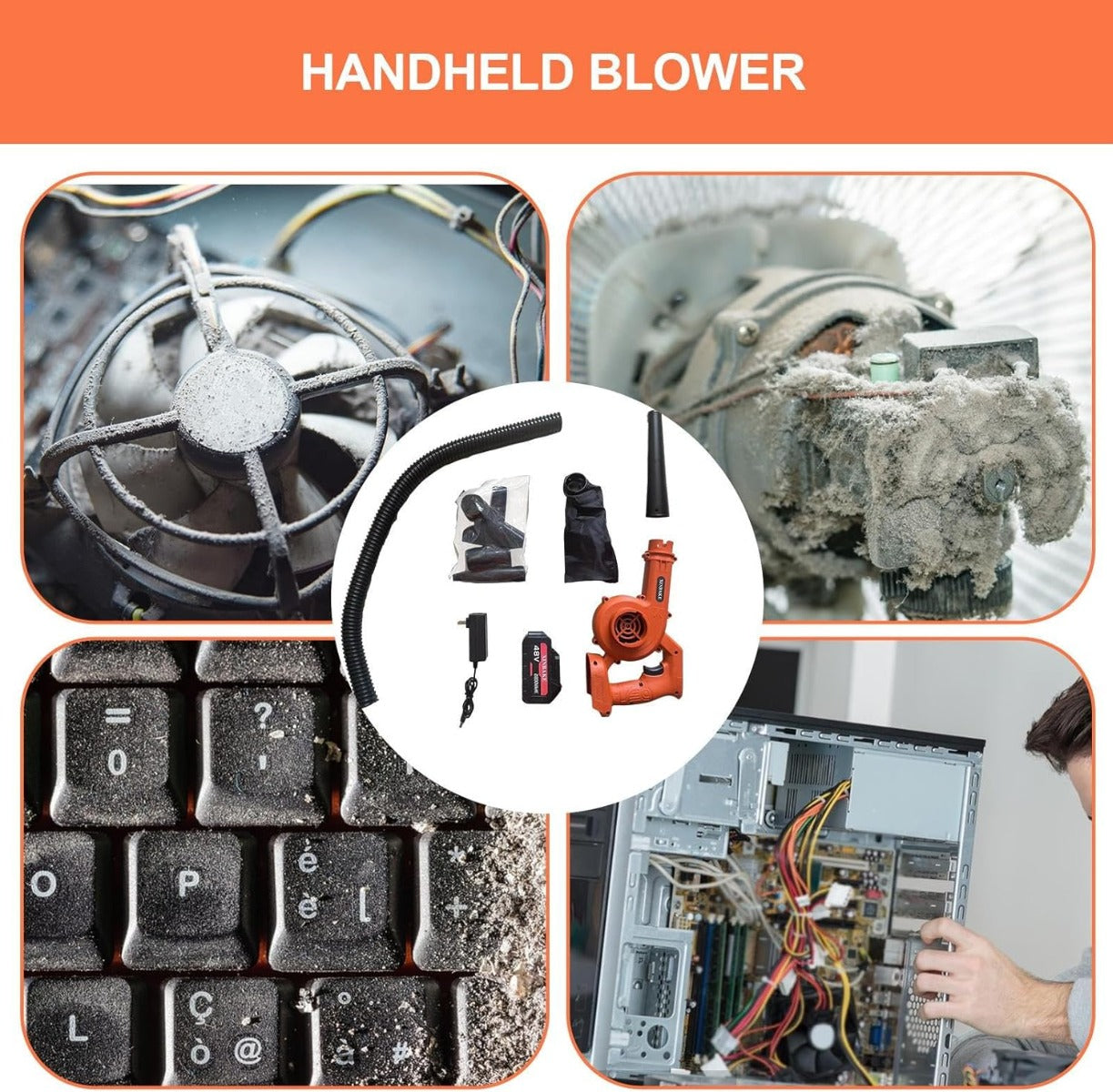 Aspirafoglie soffiatore per foglie aspirapolvere elettrico senza fili con batteria e caricabatterie