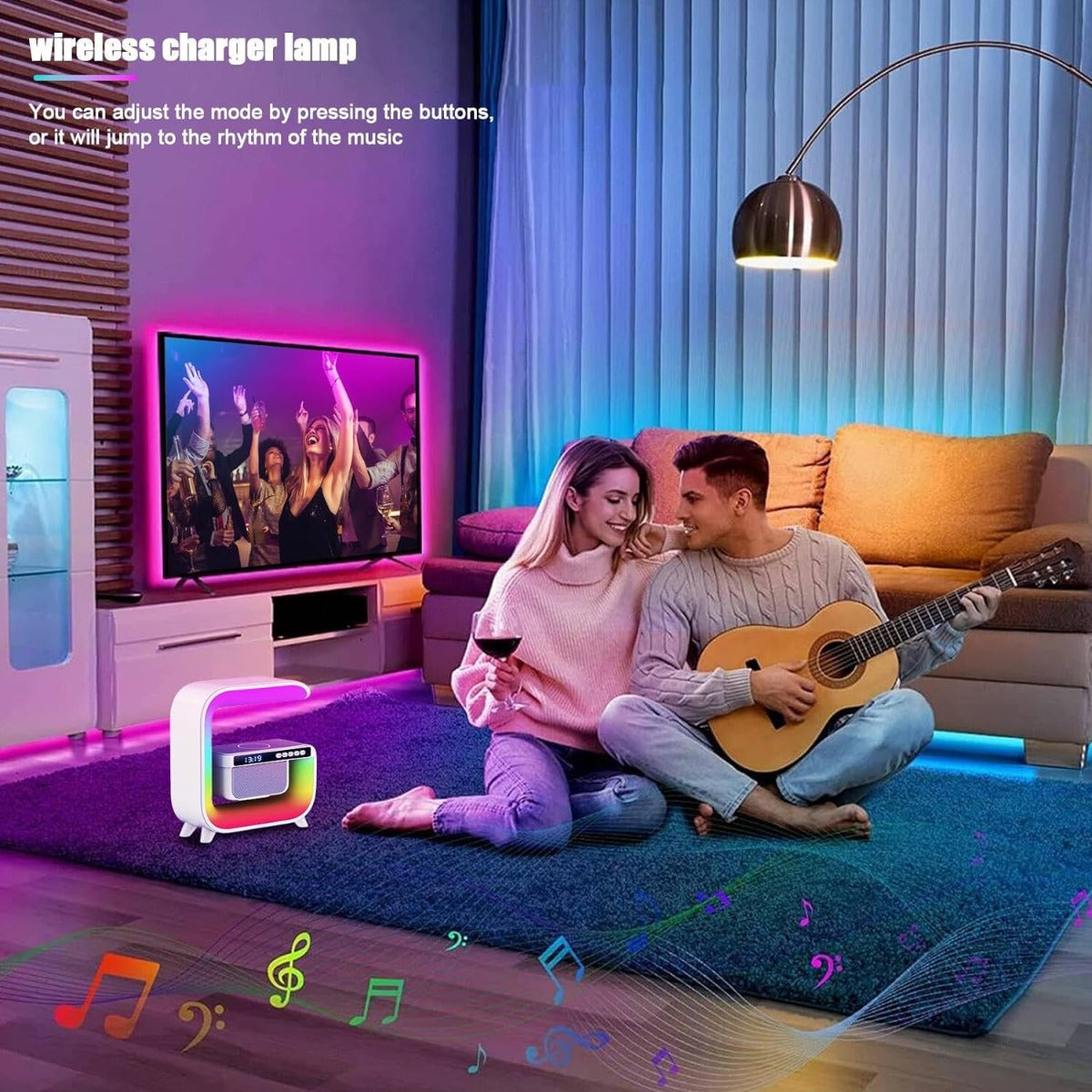 Lampada di ricarica wireless lampada da tavolo RGB regolabile a 6 colori con caricatore per telefono