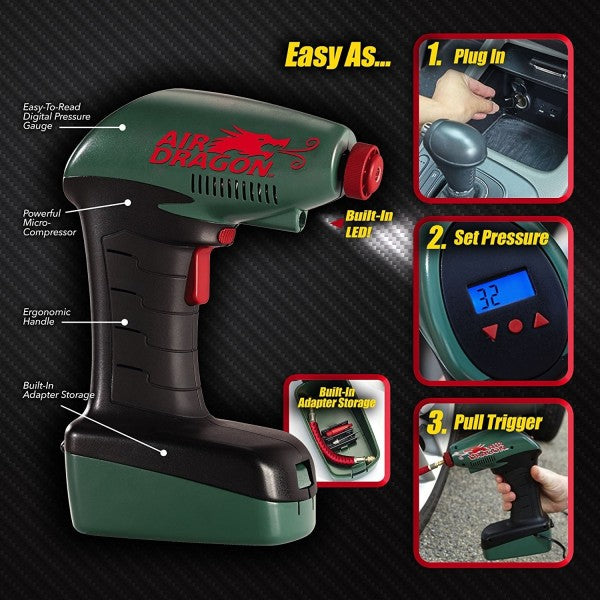 Compressore d'aria portatile luce led presa auto 12v cavo 4,25mt moto campeggio