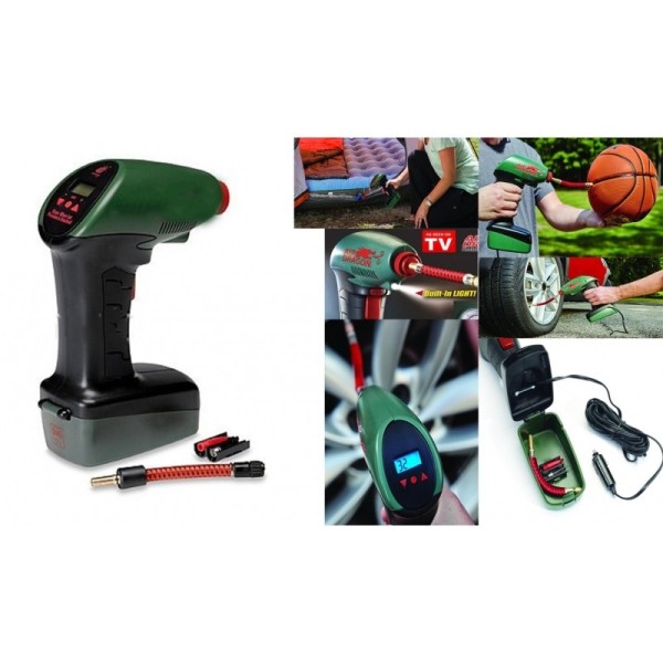 Compressore d'aria portatile luce led presa auto 12v cavo 4,25mt moto campeggio