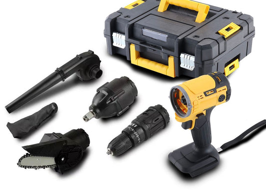 Kit 5 in 1 trapano avvitatore mini motosega soffiatore