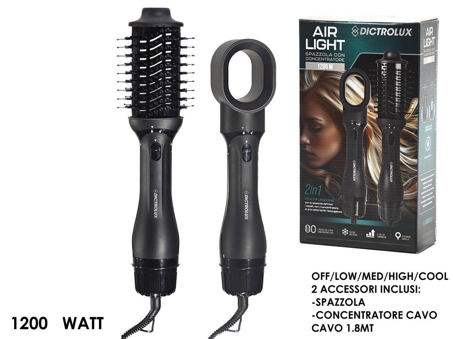 Spazzola Multifunzione 2 in 1 Air Light 1200W Dictrolux – Asciuga e Modella con Tecnologia Avanzata