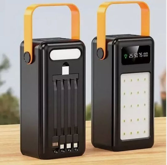Power Bank Universale 60.000 mAh con Ricarica Veloce, 4 Porte USB, Torcia LED e Faro con 20 LED