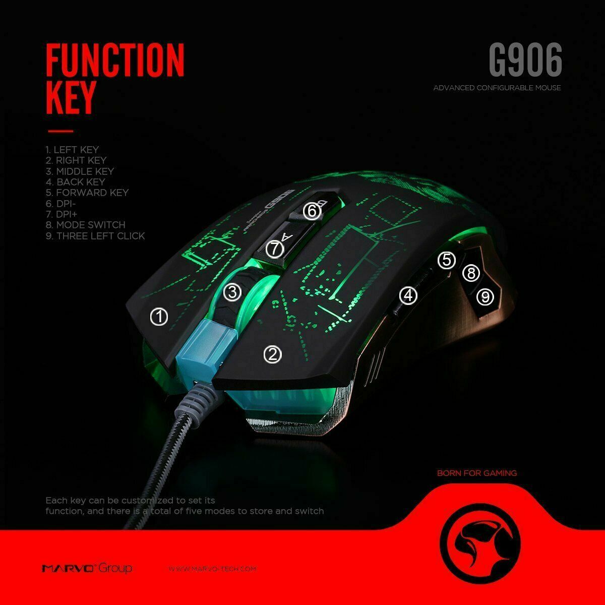 Marvo Scorpion G906 Mouse Gaming Wireless Retroilluminato Pc USB 6000dpi