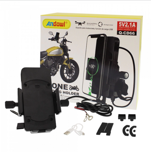 Supporto Smartphone per Moto con Presa USB – Rotazione 360° e Ricarica Integrata