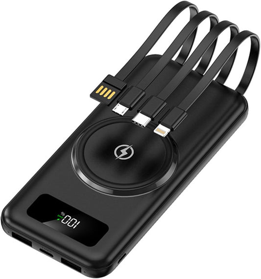 Mini Power Bank Wireless 20000mAh – Ricarica Rapida e Grande Capacità con 4 Cavi Integrati