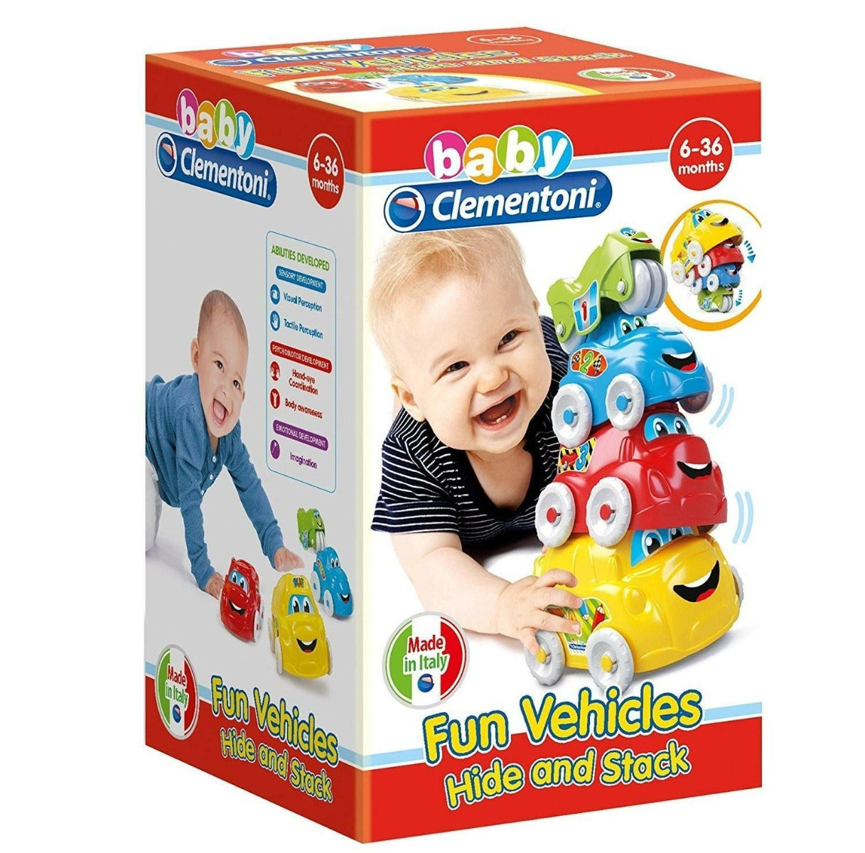 Clementoni Baby Veicoli attività Scopri e Impila Gioco per Bambini Multicolore