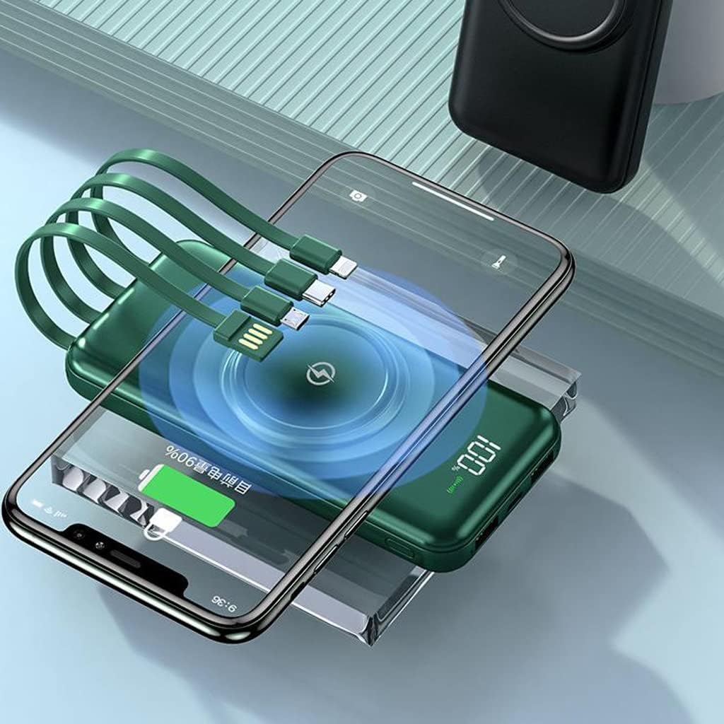 Mini Power Bank Wireless 20000mAh – Ricarica Rapida e Grande Capacità con 4 Cavi Integrati