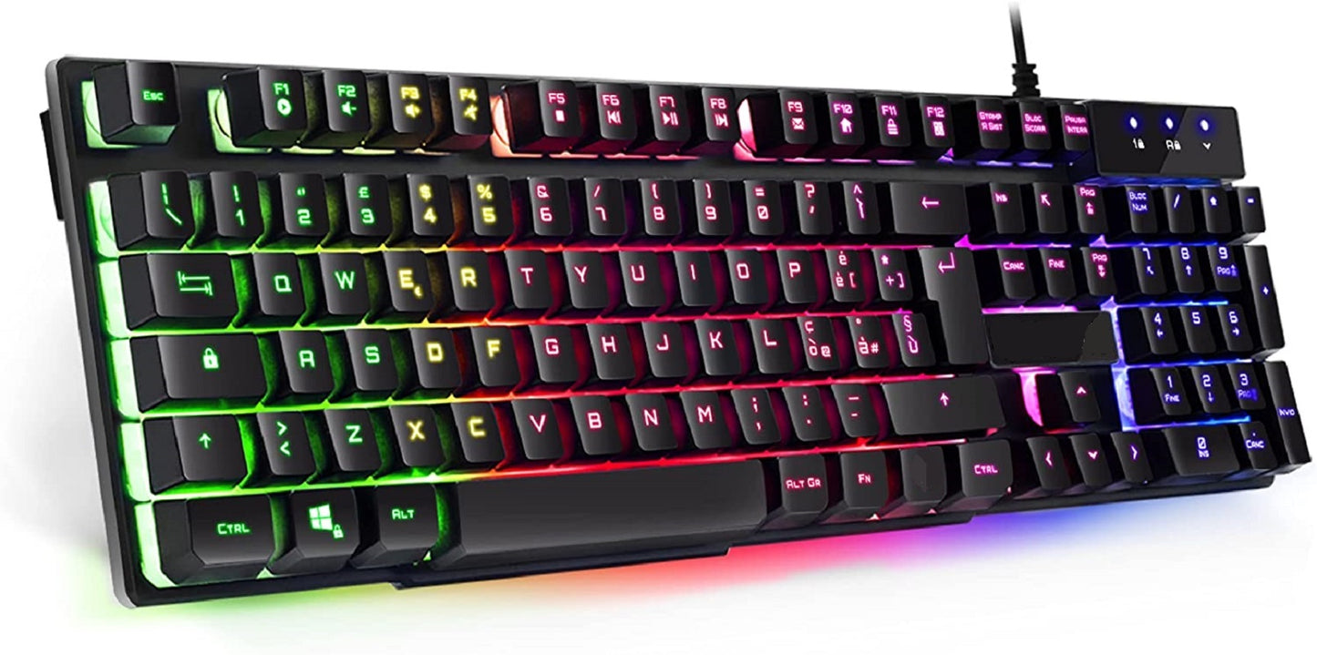 Tastiera Gaming QWERTY Italiana 105 Tasti Semi meccanica Retroilluminazione LED RGB 12 Scorciatoie multimediali USB con Filo