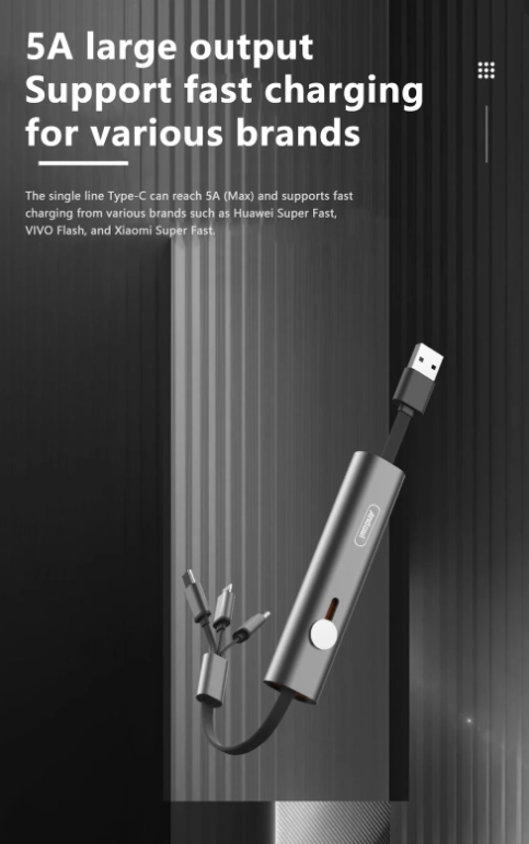 Cavo di Ricarica 3 in 1 - 40W, Dati e Alimentazione, con Cavi Integrati Micro USB / iOS / Type-C - Versatile e Resistente