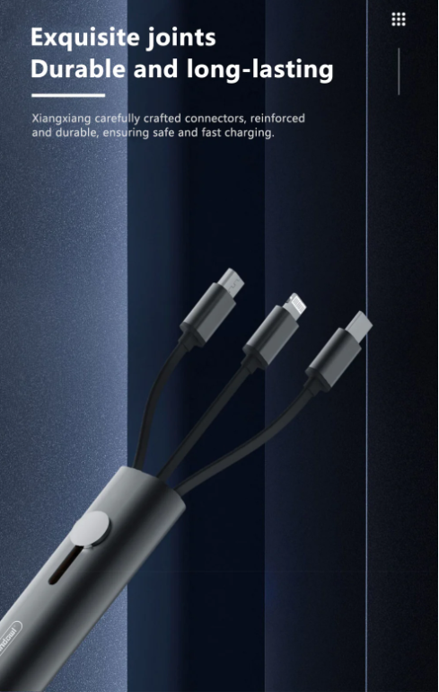 Cavo di Ricarica 3 in 1 - 40W, Dati e Alimentazione, con Cavi Integrati Micro USB / iOS / Type-C - Versatile e Resistente