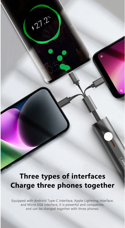 Cavo di Ricarica 3 in 1 - 40W, Dati e Alimentazione, con Cavi Integrati Micro USB / iOS / Type-C - Versatile e Resistente