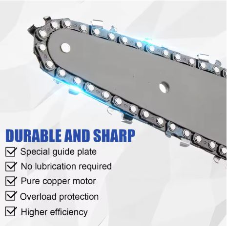 Mini Motosega – Sega a Catena Elettrica Portatile con 2 Batterie 88W e Barre Intercambiabili da 6 e 8 Pollici, Ideale per il Taglio del Legno, Potatura e Giardinaggio